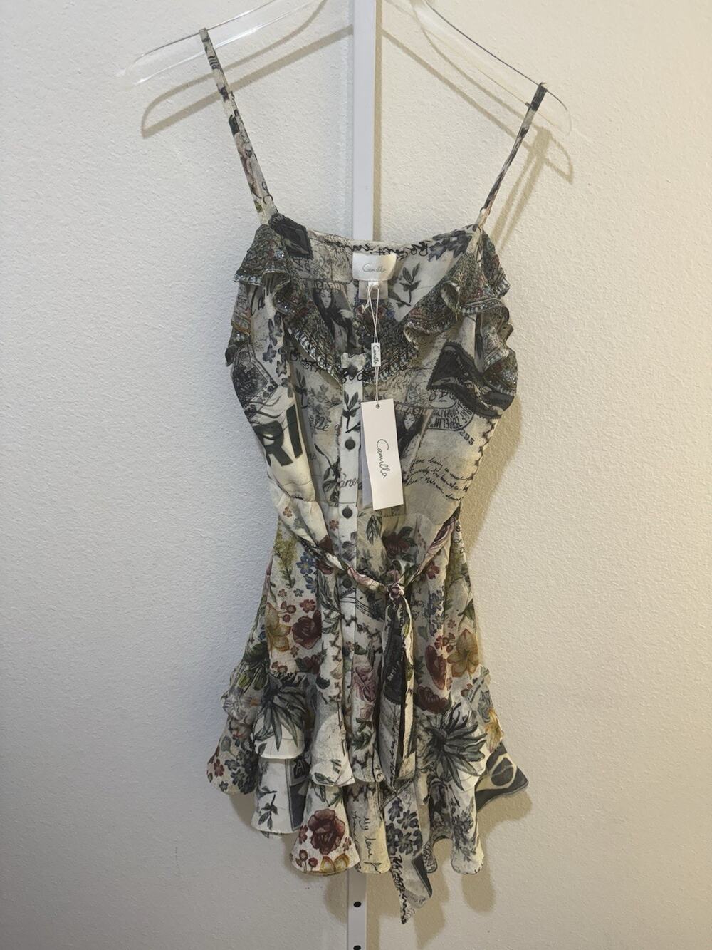 Camilla Memory Lane Dress Size L Frill Mini Button Down NWT
